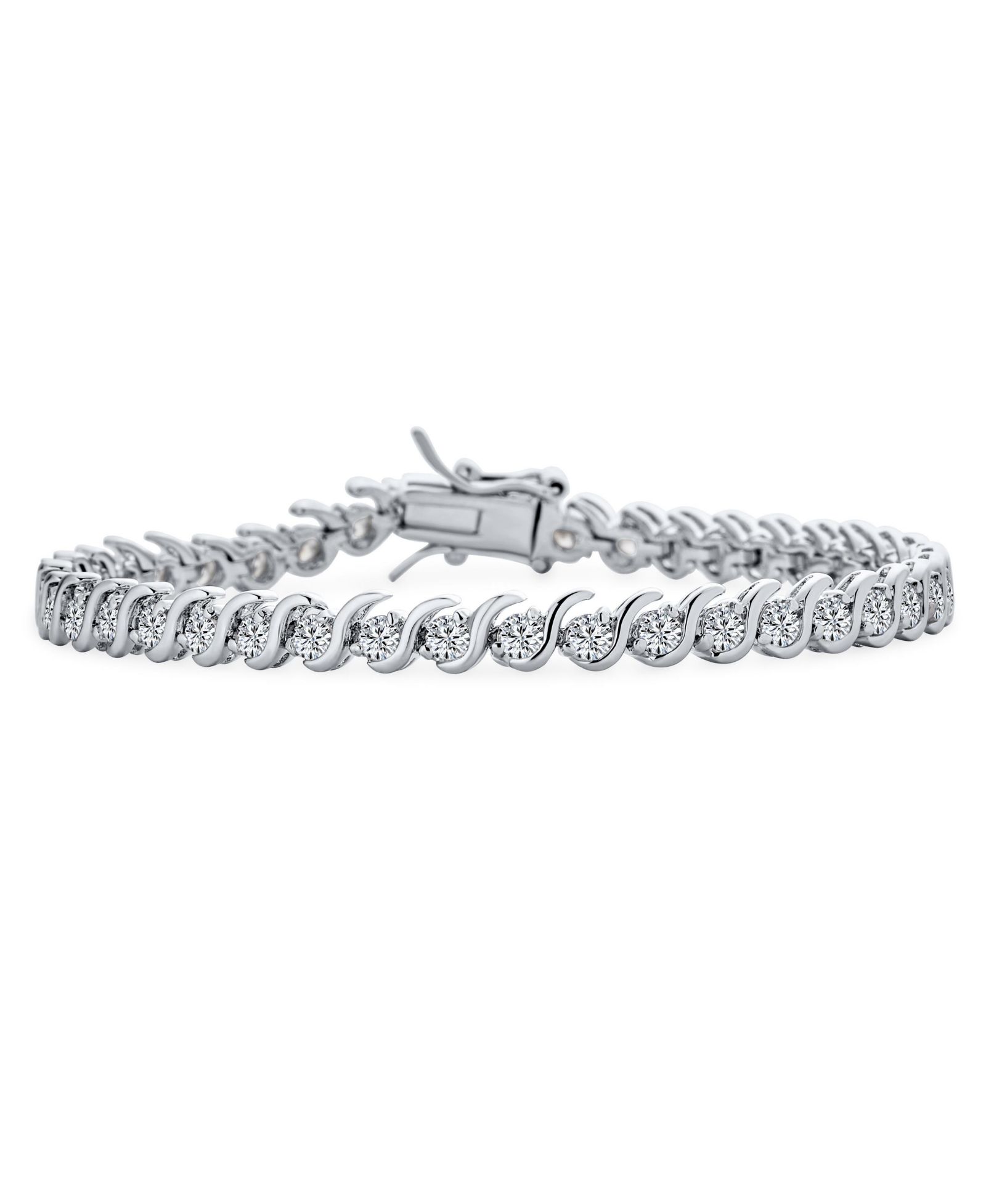 Bling Jewelry изысканный коктейльный браслет с кубическим цирконием Wave S-Link Swirl, серебристое напыление