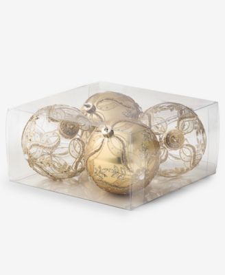 Holiday Lane Opulence Shatterproof Gold-Tone Decorated Ball Ornaments, Set of 4, Macy's Exclusive