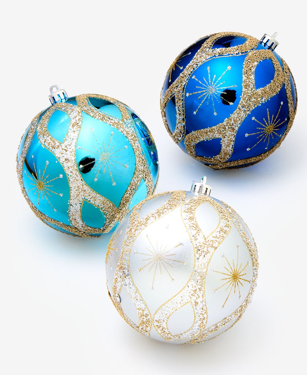 Holiday Lane Opulence Shatterproof Blue & White Ball Ornaments,  Set of 3, Macy's Exclusive