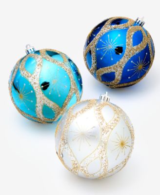 Holiday Lane Opulence Shatterproof Blue & White Ball Ornaments,  Set of 3, Macy's Exclusive