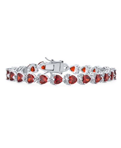 Bling Jewelry Romantic Red Clear Cubic Zirconia CZ Heart Shape Tennis Bracelet 7-7.5 Inch Silver Plated