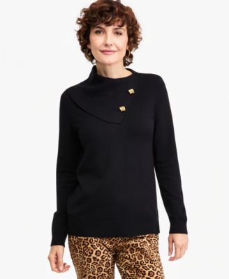 JM Collection Petite Long-Sleeve Envelope-Neck Pullover Sweater, Macy's Exclusive