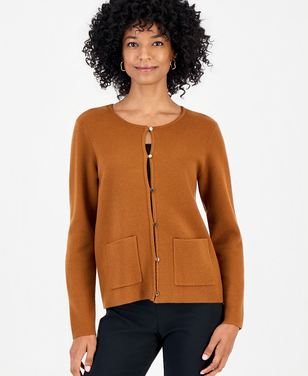 JM Collection Petite Button-Front Crewneck Cardigan, Macy's Exclusive
