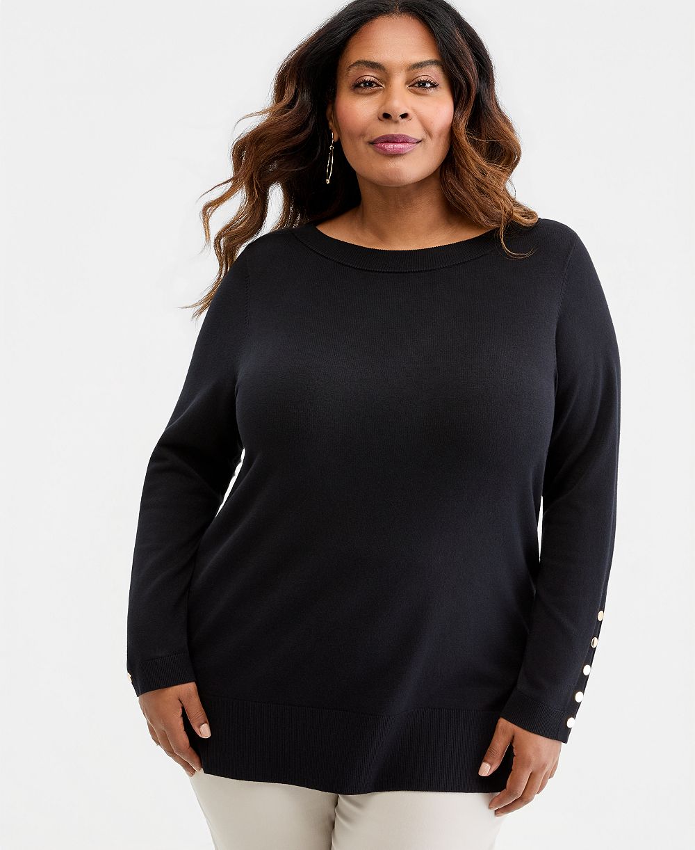 JM Collection Plus Size  Boat Neck Long-Sleeve Sweater, Macy's Exclusive