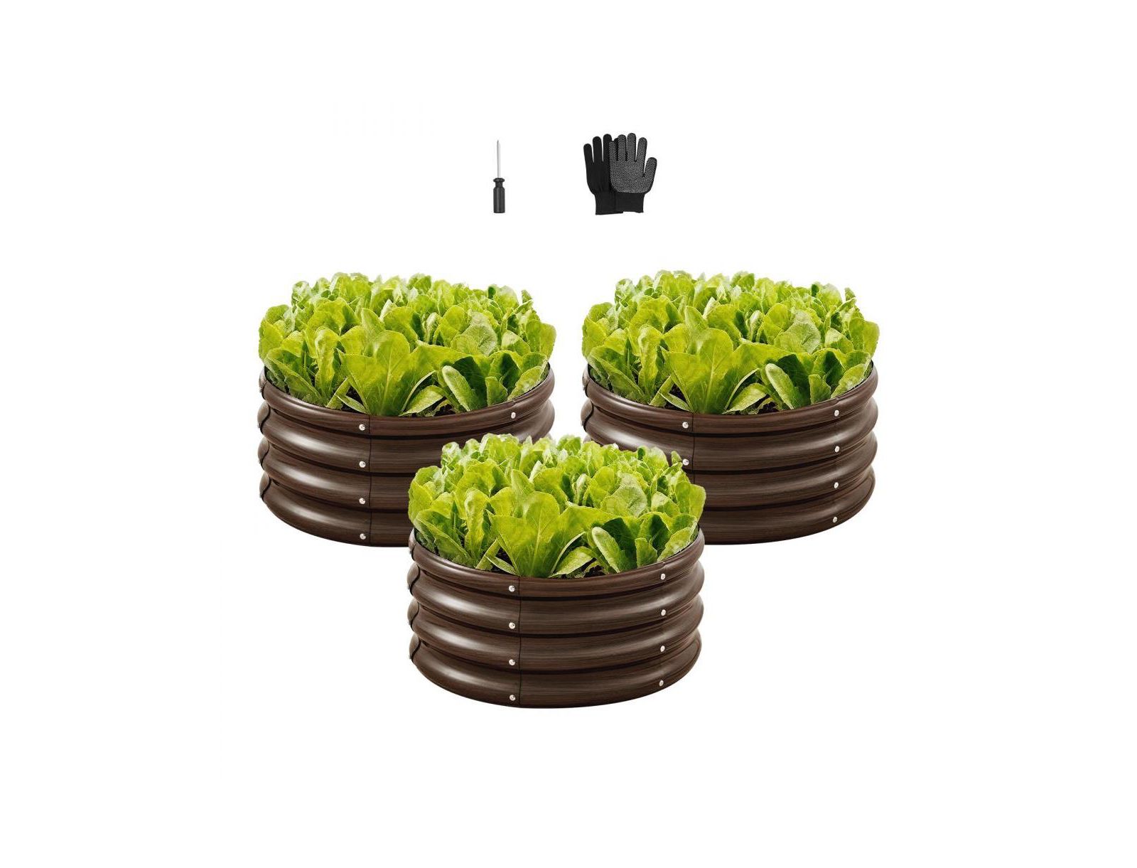 Slickblue 3 Piece Galvanized Steel Planter Boxes Open Bottom Wood Grain