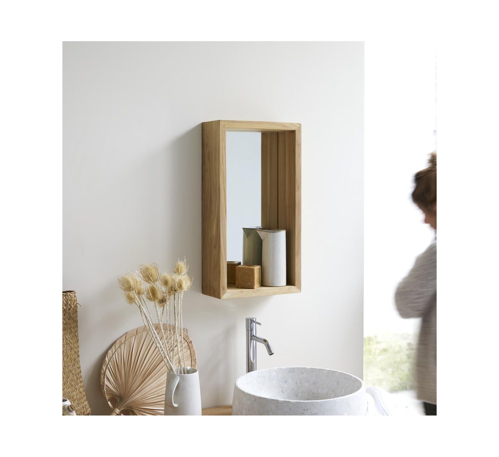 Tikamoon Solid Teak Bathroom Mirror with Shelf attached 55x30cm New Tikamoon