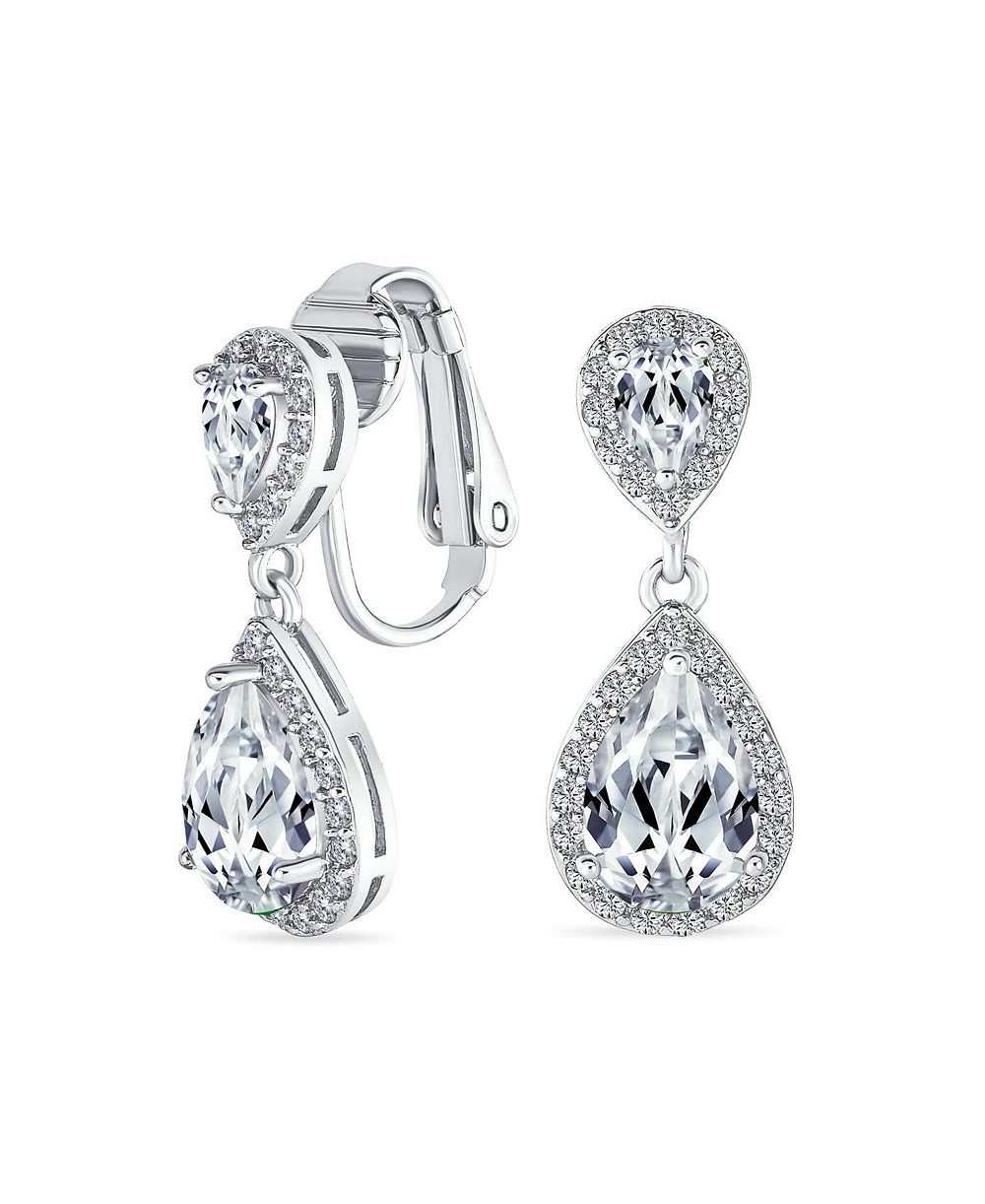 Серьги Bling Jewelry Bridal Halo с кубическим цирконием CZ, каплевидные, клипсы, позолоченные в розовое золото