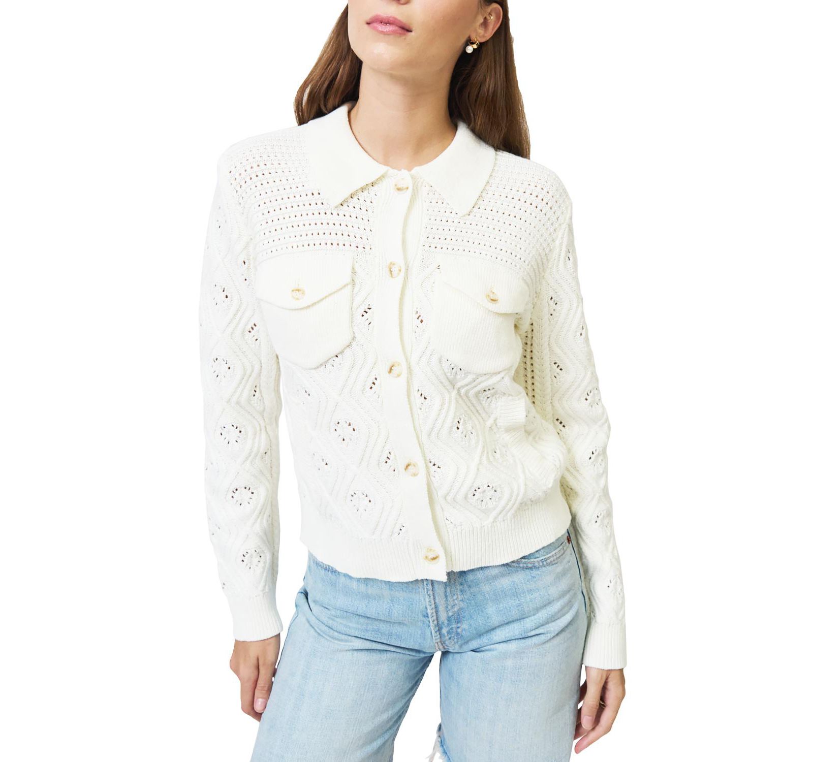 Central Park West Women's Allie Mixed Stitch Button Down Sweater