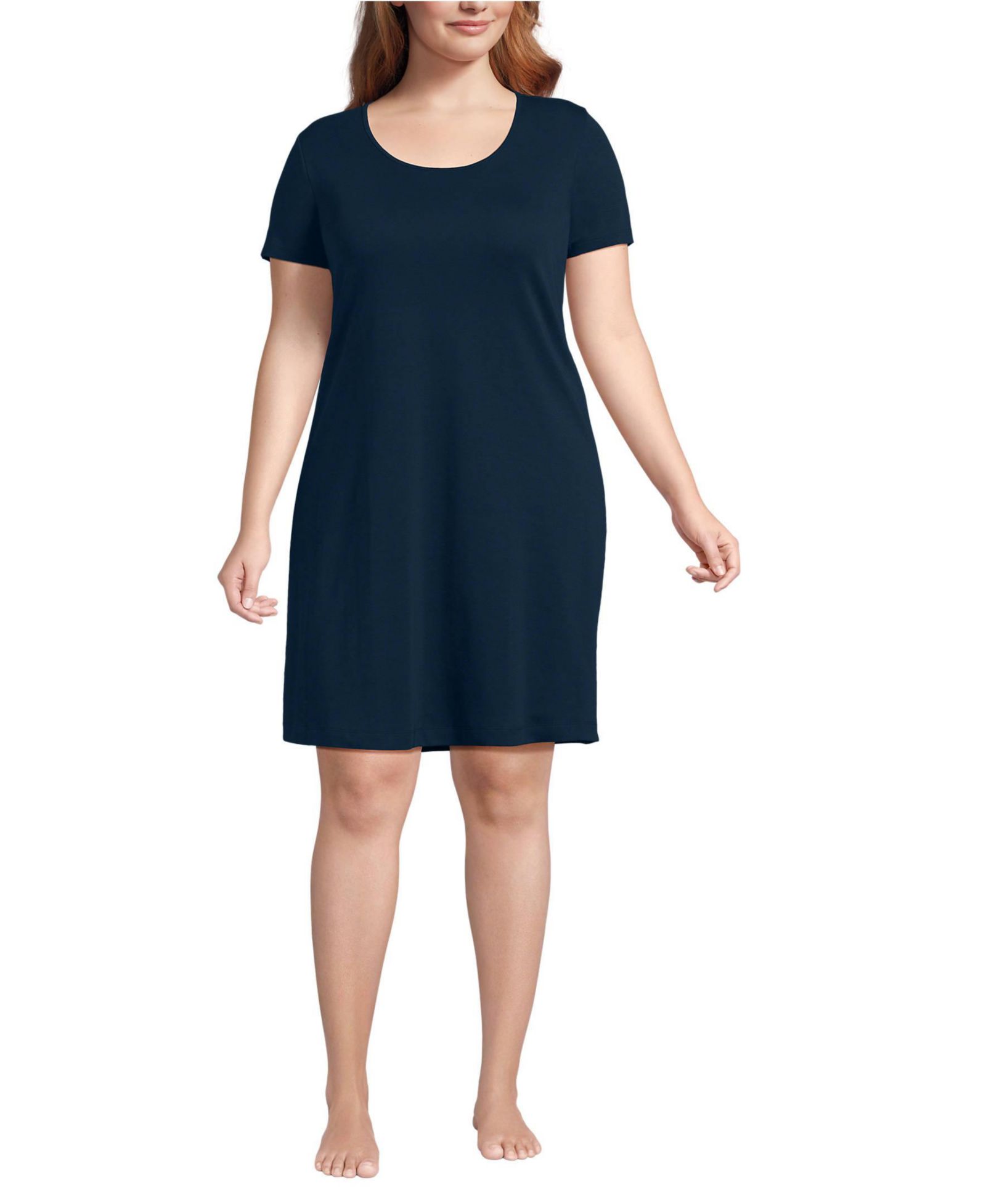 Lands' End Plus Size Cotton Short Sleeve Knee Length Nightgown