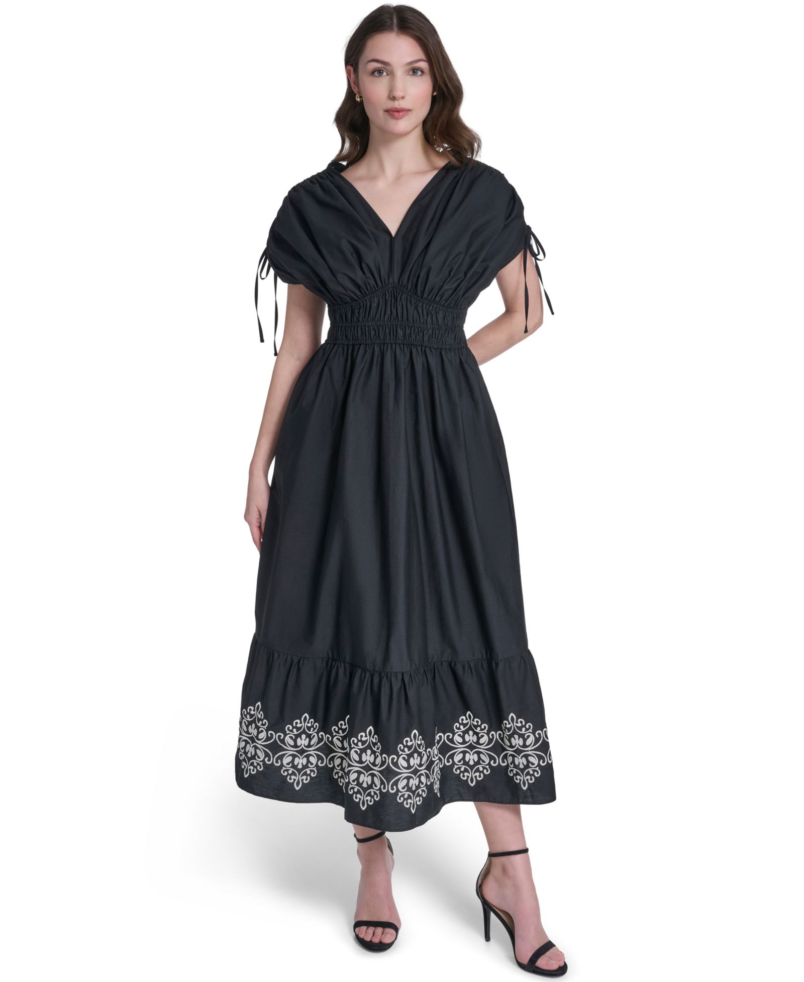 Женское платье миди Vince Camuto V-Neck Embroidered Hem Midi Dress