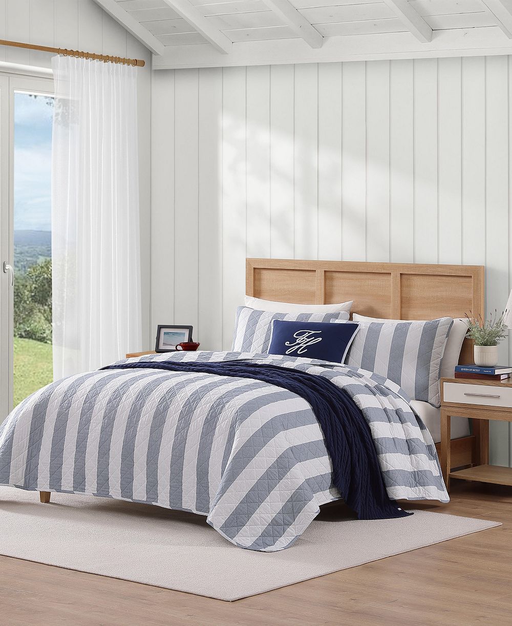 Tommy Hilfiger Capri Stripe Cotton Reversible 2-Pc. Quilt Set, Twin