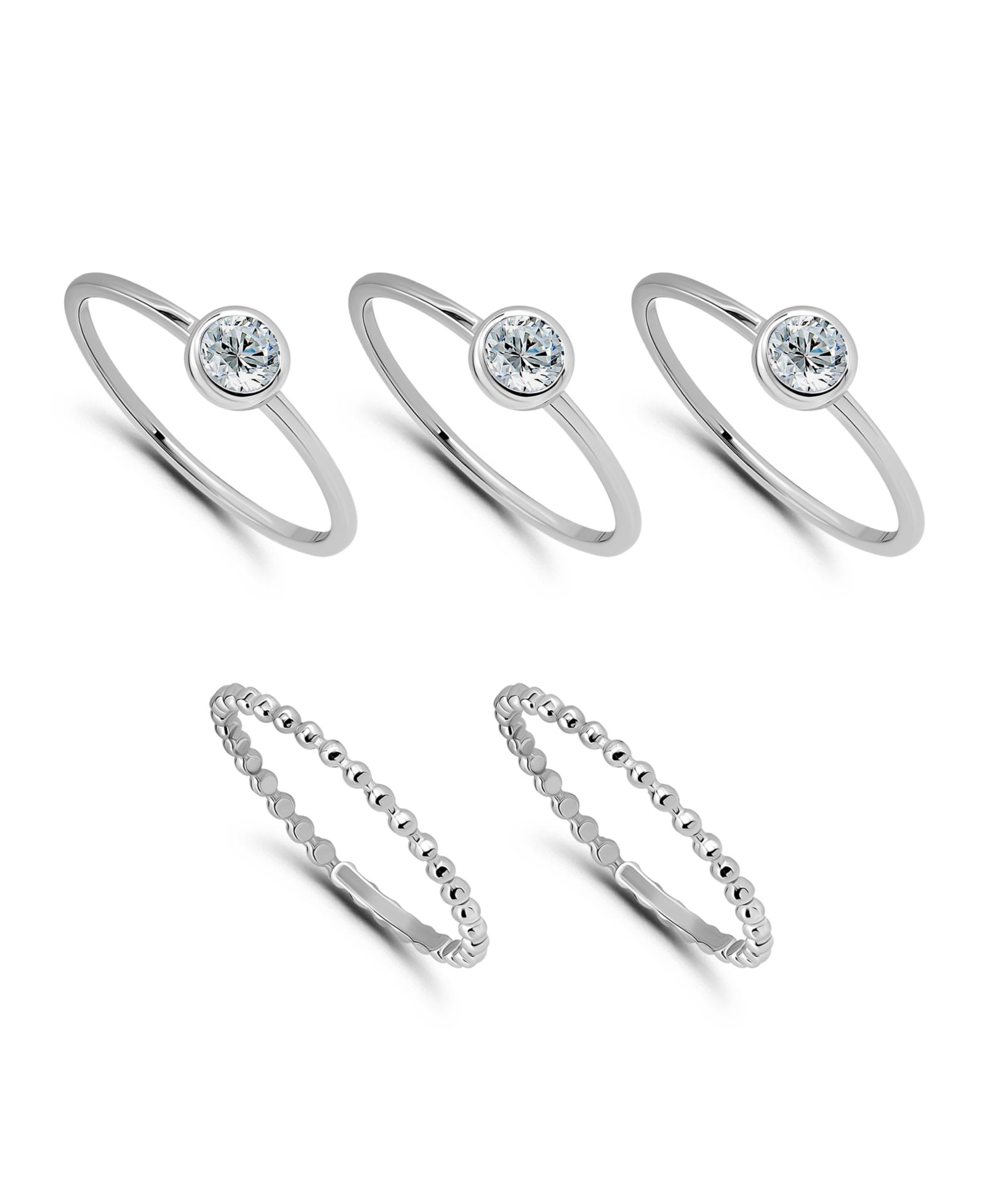 Macy's набор из 5 колец с круглым кубическим цирконием 3-4mm, 1 1/5 ct.t.w