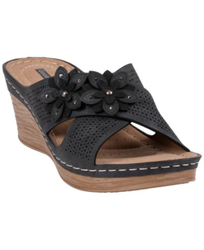 GC Shoes Women's Nylie Floral Slip On Wedge Sandals
