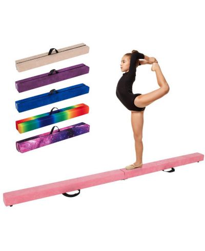 HONGGE 9 FT Folding Gymnastics Balance Beam with Anti-slip Base and Pine Wood Frame-Pink