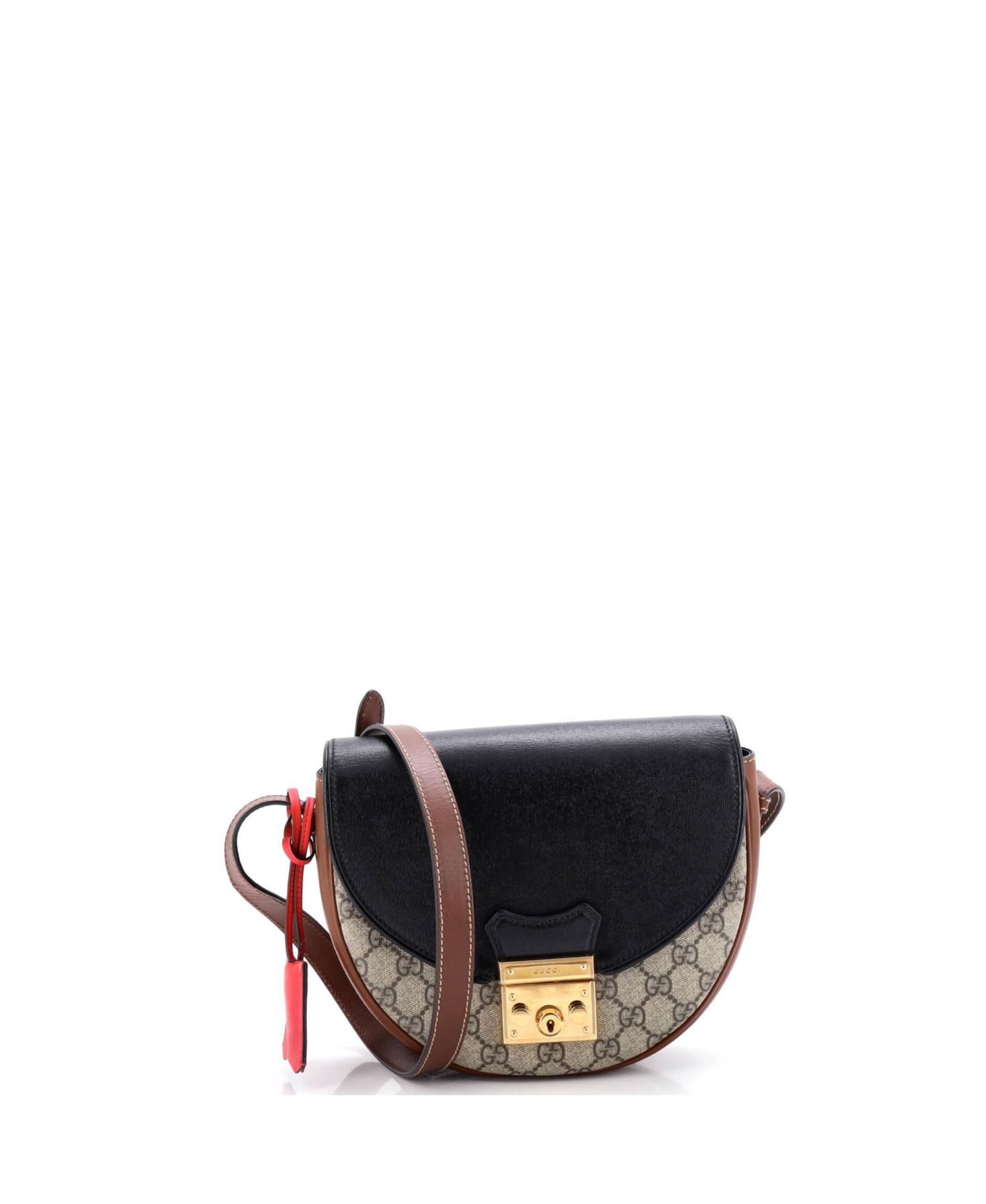 Pre-Owned Gucci Small Padlock Saddle Shoulder Bag GG Coated Canvas and Leather