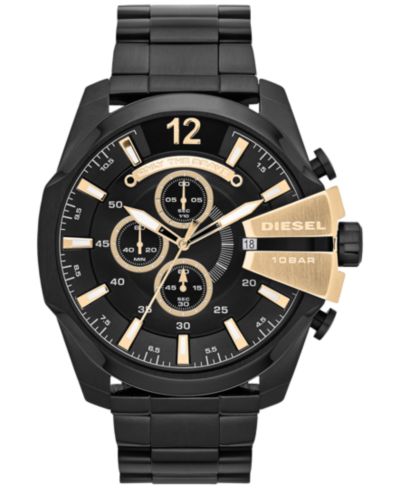Мужские часы Diesel Chronograph Mega Chief DZ4338 из нержавеющей стали с черным ионным покрытием