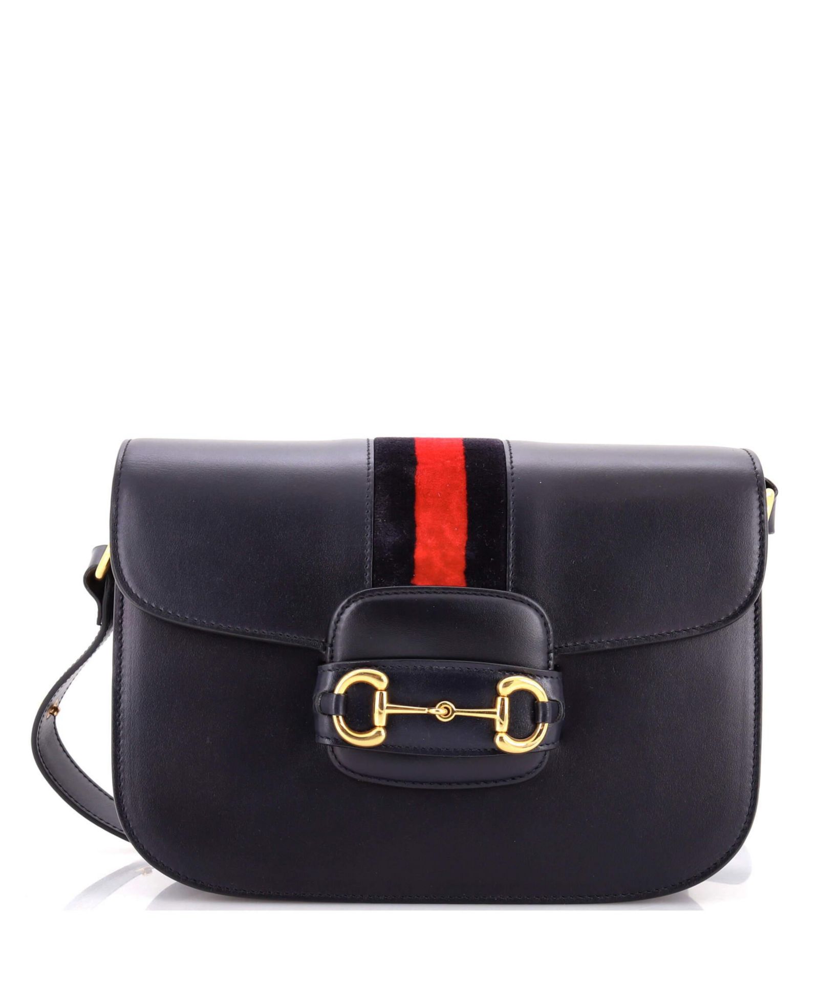 Pre-Owned Gucci Small Horsebit 1955 Shoulder Bag Leather with Web Velvet Detail