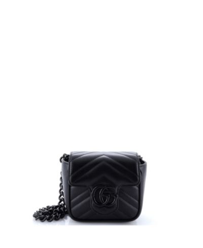 Pre-Owned Gucci Mini GG Marmont Flap Belt Bag Matelasse Leather