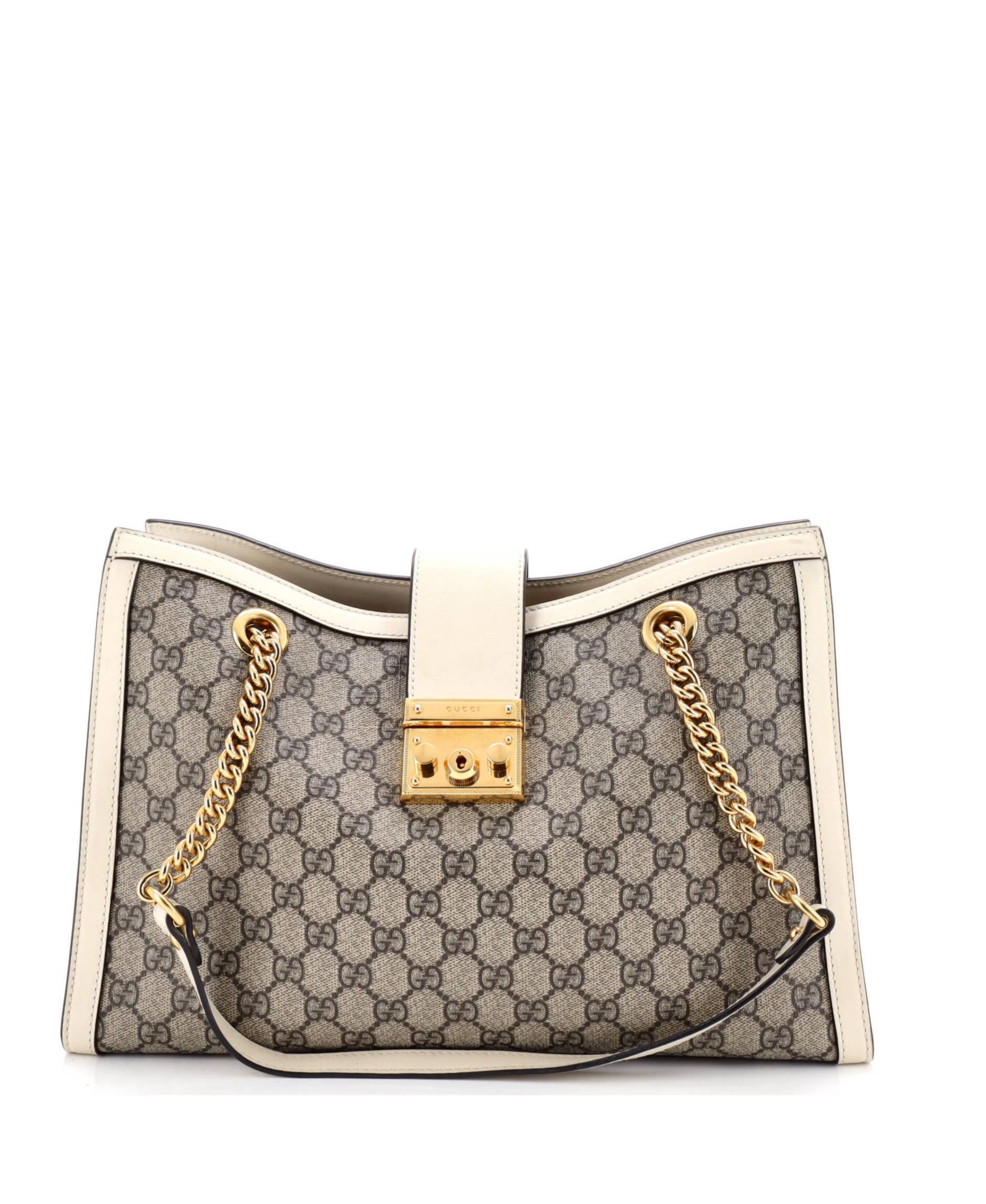 Pre-Owned Gucci Medium Padlock Chain Tote GG Coated Canvas with Leather