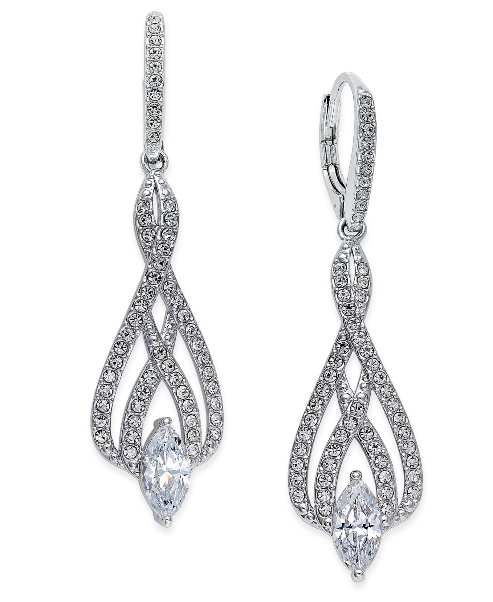 Eliot Danori Silver-Tone Marquise Crystal and Pavé Drop Earrings, Created for Macy's