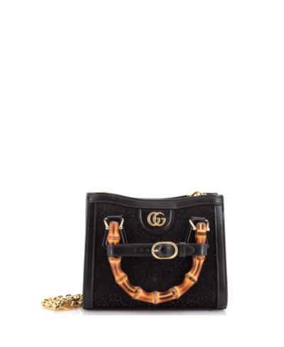 Сумка Gucci Mini Diana NM Bamboo Handle Tote с отделкой кристаллами GG Canvas