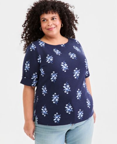 Style & Co Plus Size топ с рукавом до локтя Printed Boat-Neck