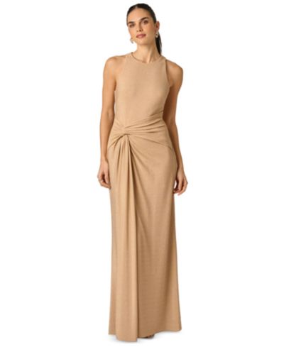 Adrianna Women's Metallic Stretch Knit Draped Gown