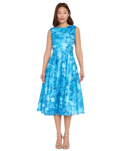 Tahari ASL Women's Embroidered Boat Neck Midi Dress