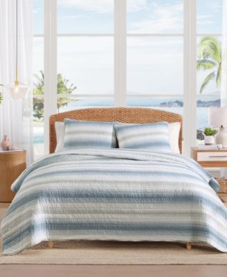 Tommy Bahama Home Prima Island Stripe Cotton Reversible 3-Pc. Quilt Set, Full/Queen