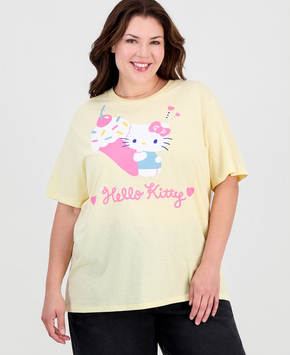 Love Tribe Plus Size Hello Kitty Ice Cream ретро футболка из смесового хлопка с коротким рукавом