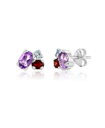 Серьги-гвоздики Simona Sterling Silver Multi-Oval Gem Amethyst Garnet