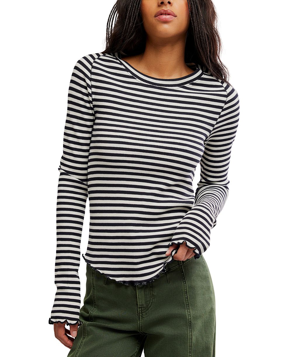 Free People Women's We The Free Easy Does It Long-Sleeve Striped T-Shirt