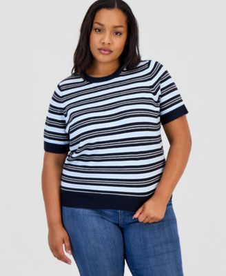 On 34th Trendy Plus Size Mallory Striped Sweater-Knit T-Shirt, Macy's Exclusive