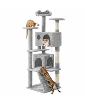 ARONKL Multi-level Cat Tree Tower with Cat-ear Perch 2 Caves Sisal Posts Climbing Ladder Replaceable Balls Pet Activity Center