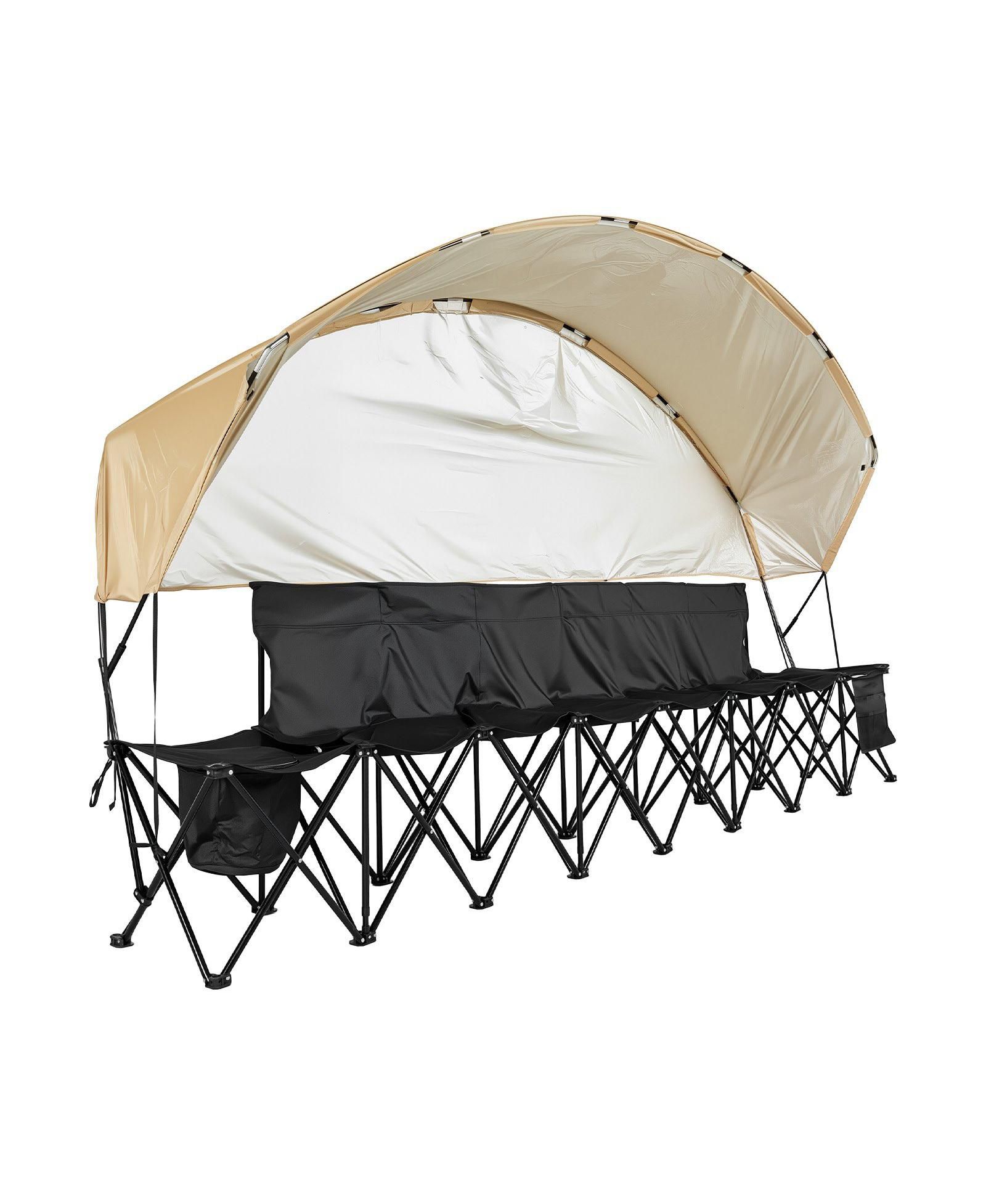 Mecale 6-Seat Portable Folding Sports Bench with Sunshade and Cup Holders