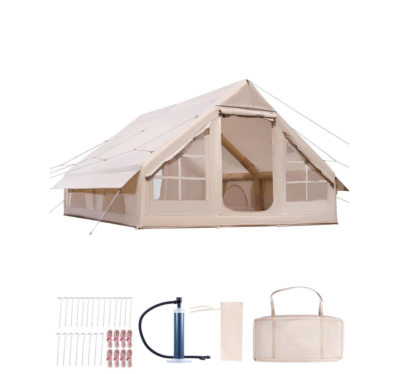 Mecale 5-8 Person Inflatable Camping Tent with Hand Pump and Stove Jack