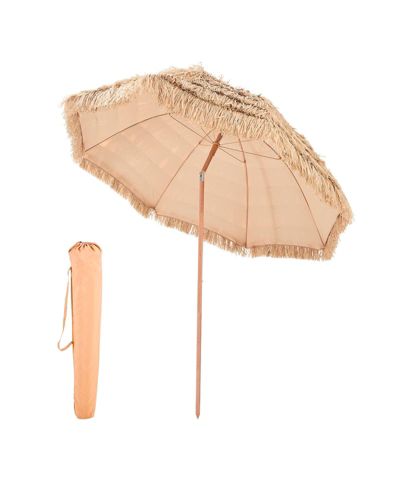 Mecale 8 Ft Thatched Tiki Patio Umbrella with Tilt and Metal Ribs