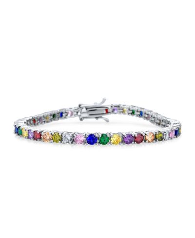 Bling Jewelry 12 CTW Prong Set Cubic Zirconia CZ Colorful Multi Color Tennis Bracelet 7.5 Inch Silver Plated