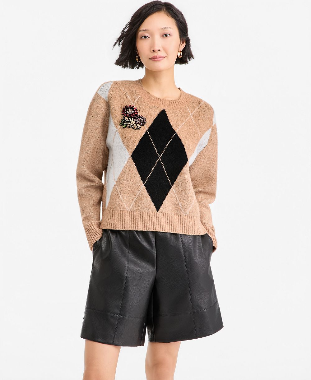 On 34th Women's Argyle Crewneck Pullover Sweater, Macy's Exclusive