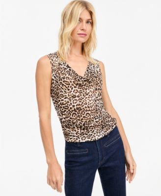 I.N.C. International Concepts Women's Sleeveless Cowl-Neck Printed Mesh Top, Macy's Exclusive