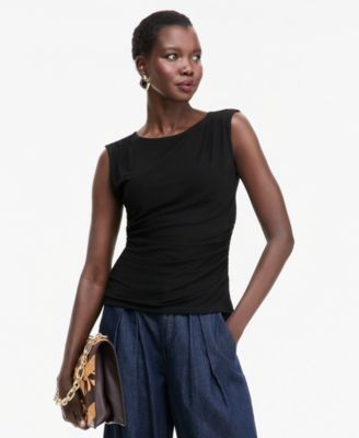 I.N.C. Women's Solid Mesh Ruched Tank, Macy's Exclusive