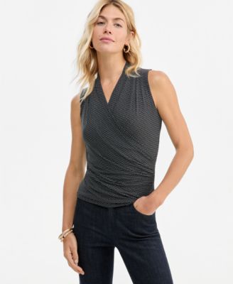 I.N.C. International Concepts Women's Ruched Mesh V-Neck Surplice Tank, Macy's Exclusive
