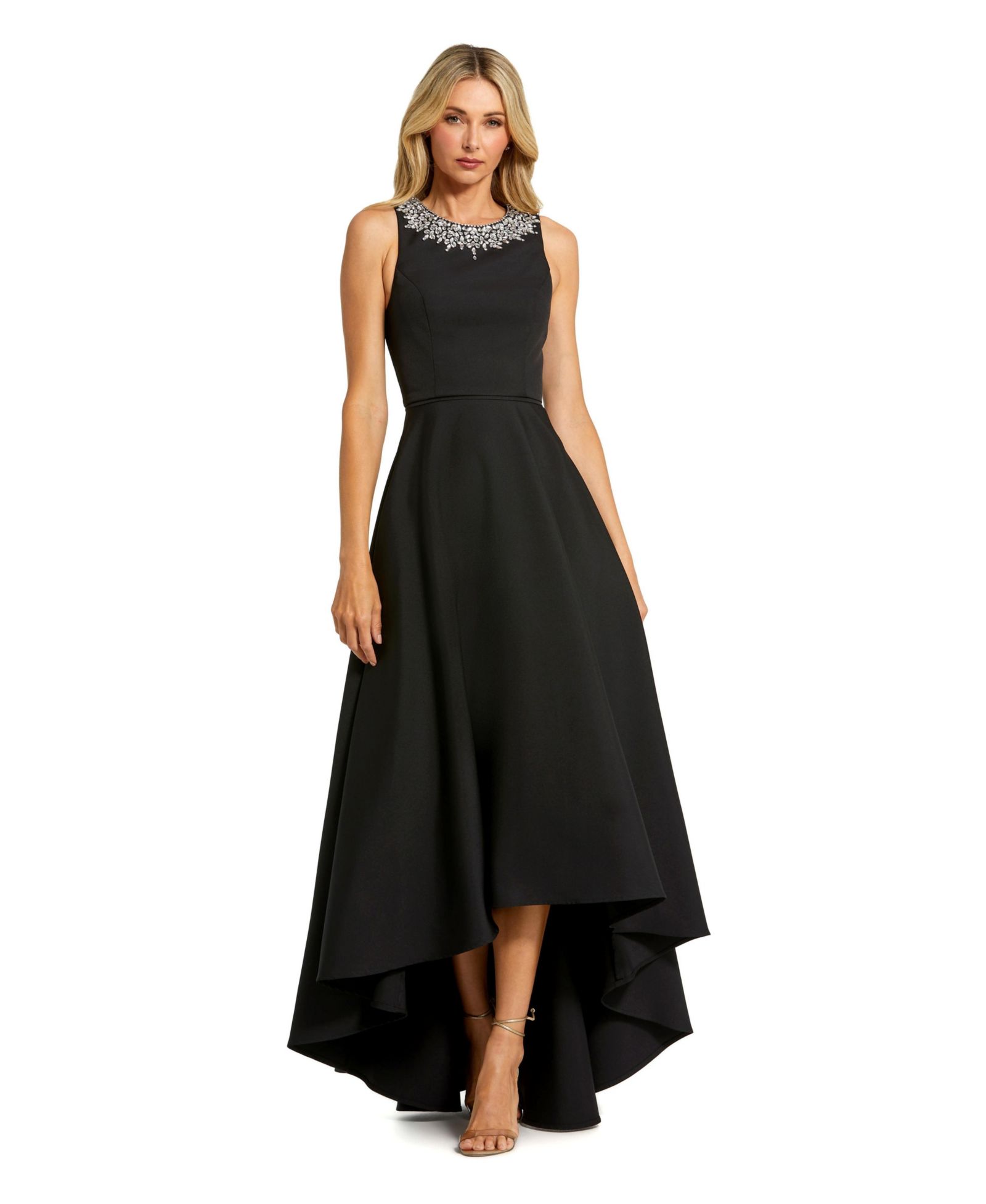 Mac Duggal Женское вечернее платье Petite Crepe Embellished Neck High Low