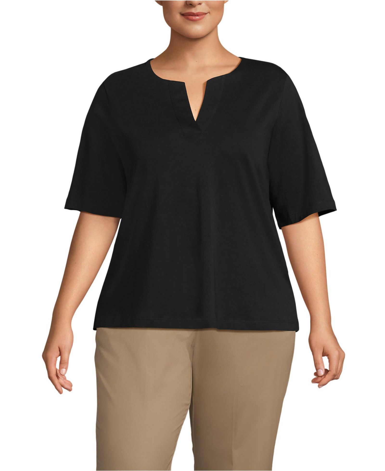 Рубашка Lands' End Plus Size Supima Jersey Half Sleeve Splitneck