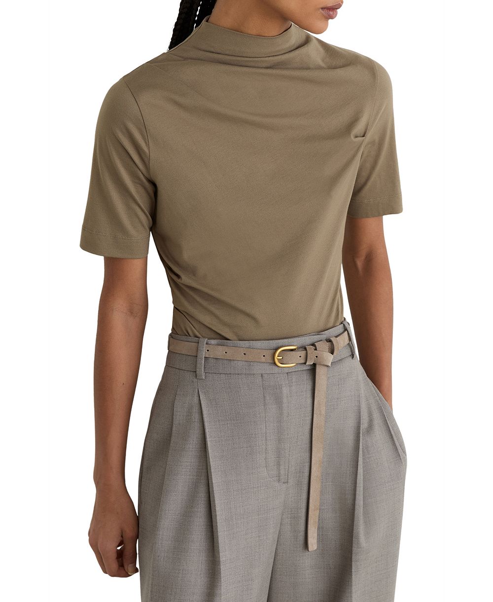 REISS Women's Tulia High-Neck Draped Short-Sleeve Top