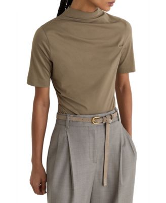 REISS Women's Tulia High-Neck Draped Short-Sleeve Top