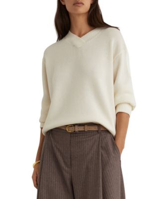 REISS Women's Mari V-Neck Wool-Cashmere Blend Dropped-Shoulder Sweater