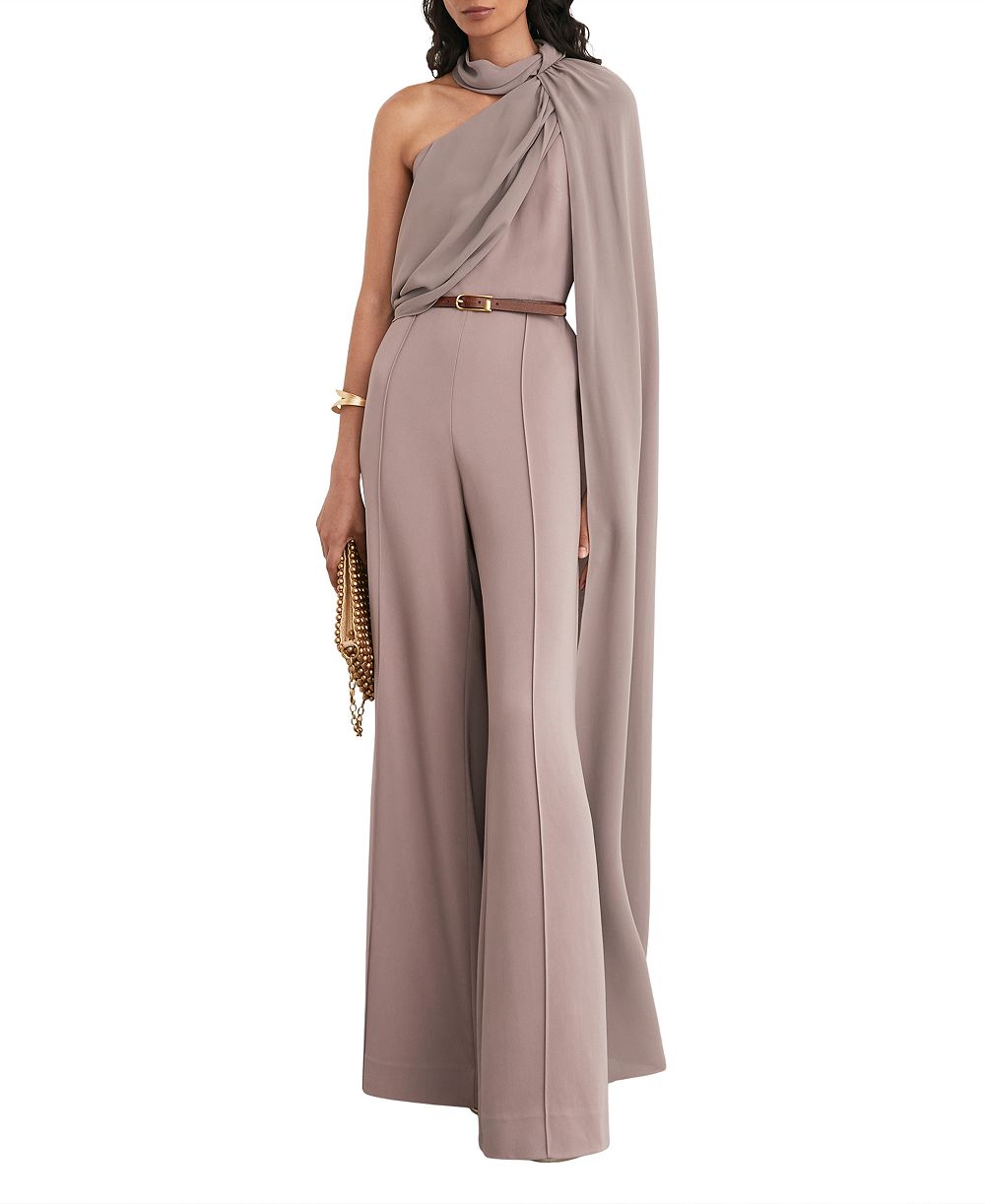 REISS Petite Carrie One-Shoulder Draped Wide-Leg Jumpsuit