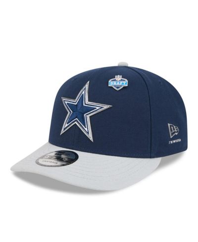 Мужская кепка New Era Navy/Silver Dallas Cowboys 2026 NFL Draft On Stage Pre-Curved 9FIFTY Snapback Hat