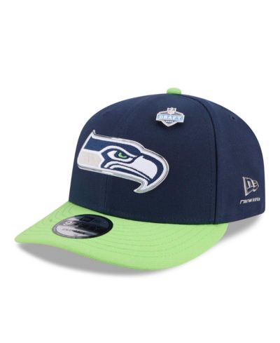 Мужская кепка New Era College Navy/Neon Green Seattle Seahawks 2026 NFL Draft On Stage Pre-Curved 9FIFTY Snapback